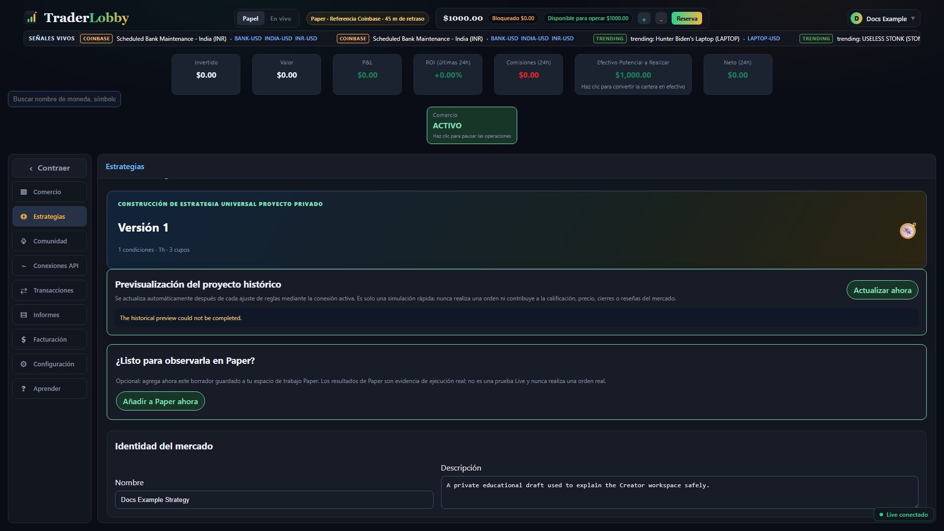 Universal Strategy Builder real en modo Canvas